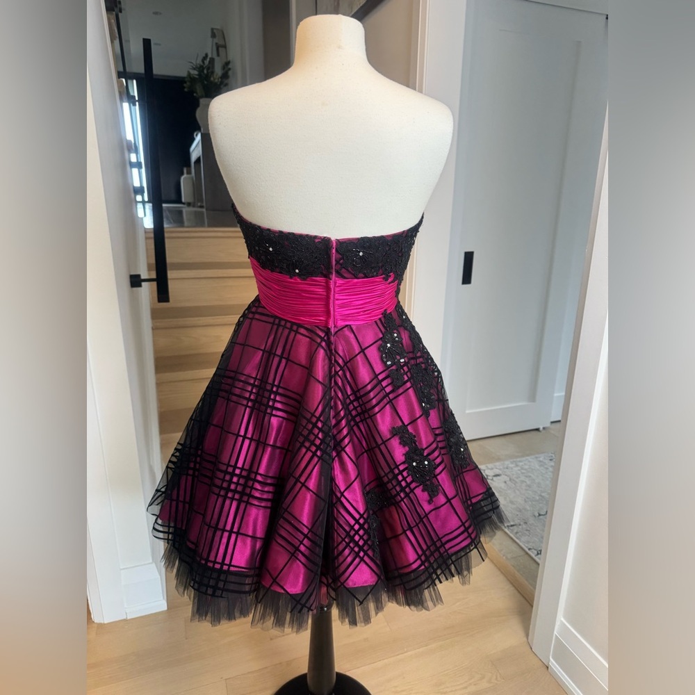 Jovani Strapless Pink & Black Lace Taffeta Party Dress – Size 6 - Picture 3 of 5